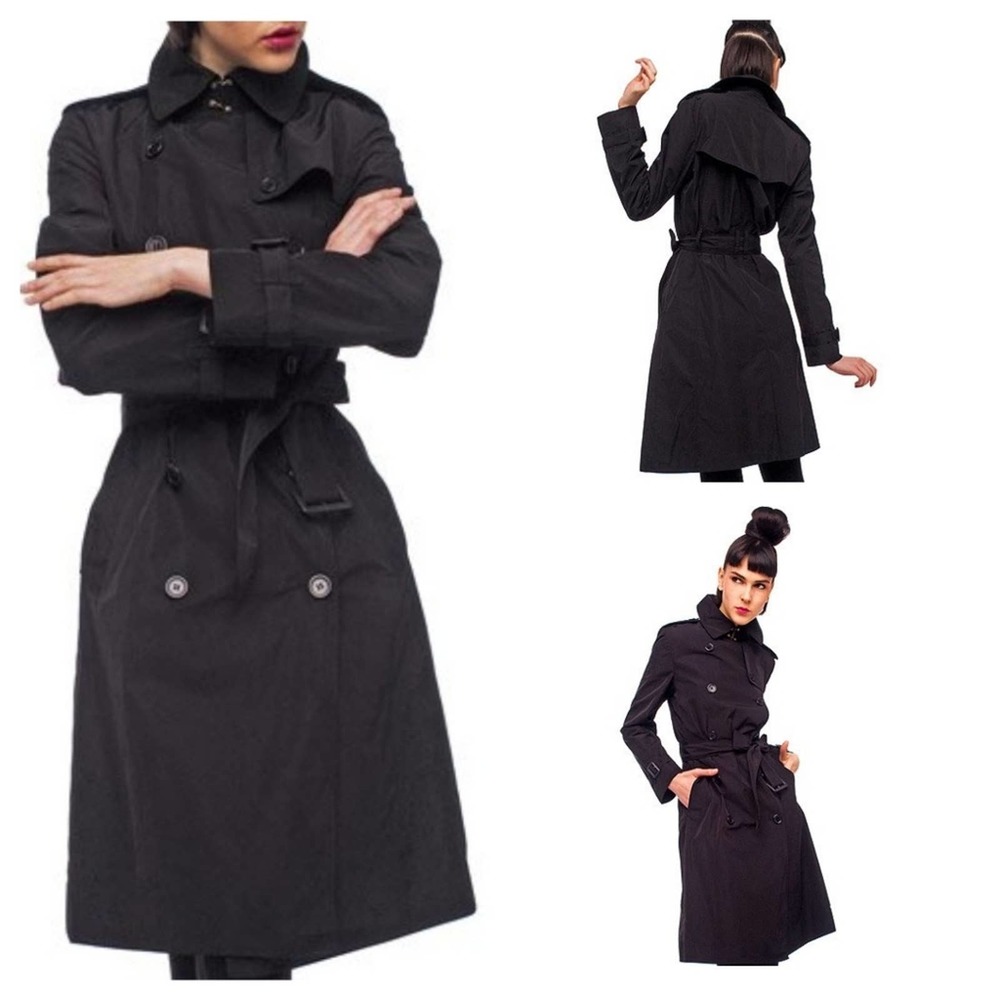 Norma Kamali Lightweight Double Breasted Trench Coat Black Size Medium *No Belt*